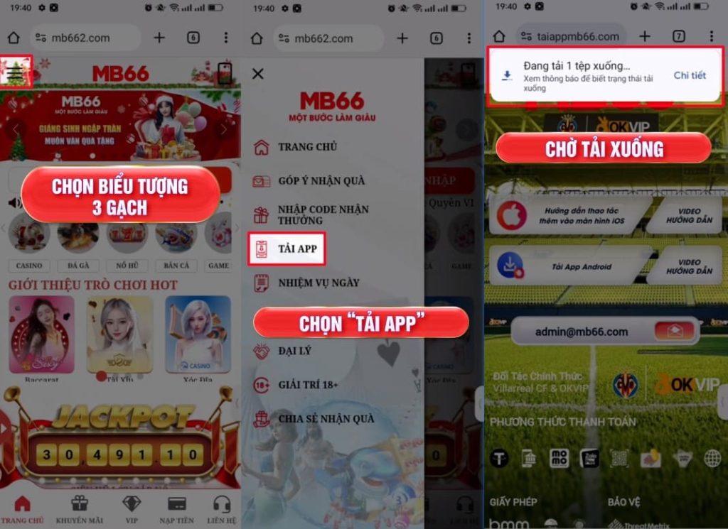 Cài đặt ứng dụng MB66 và chờ đợi trong giây lát