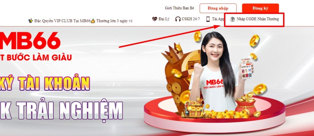 Nhập code nhận thưởng tại ô được chỉ định